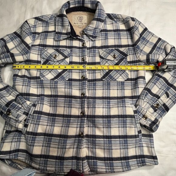 SAGE blues and white plaid fleece lined button down jacket - Large - Picture 6 of 7